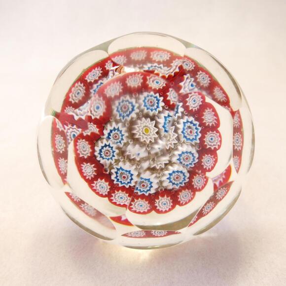 Vintage Murano Fratelli Toso Hand Blown Glass Millefiori Faceted Paperweight - Picture 1 of 7